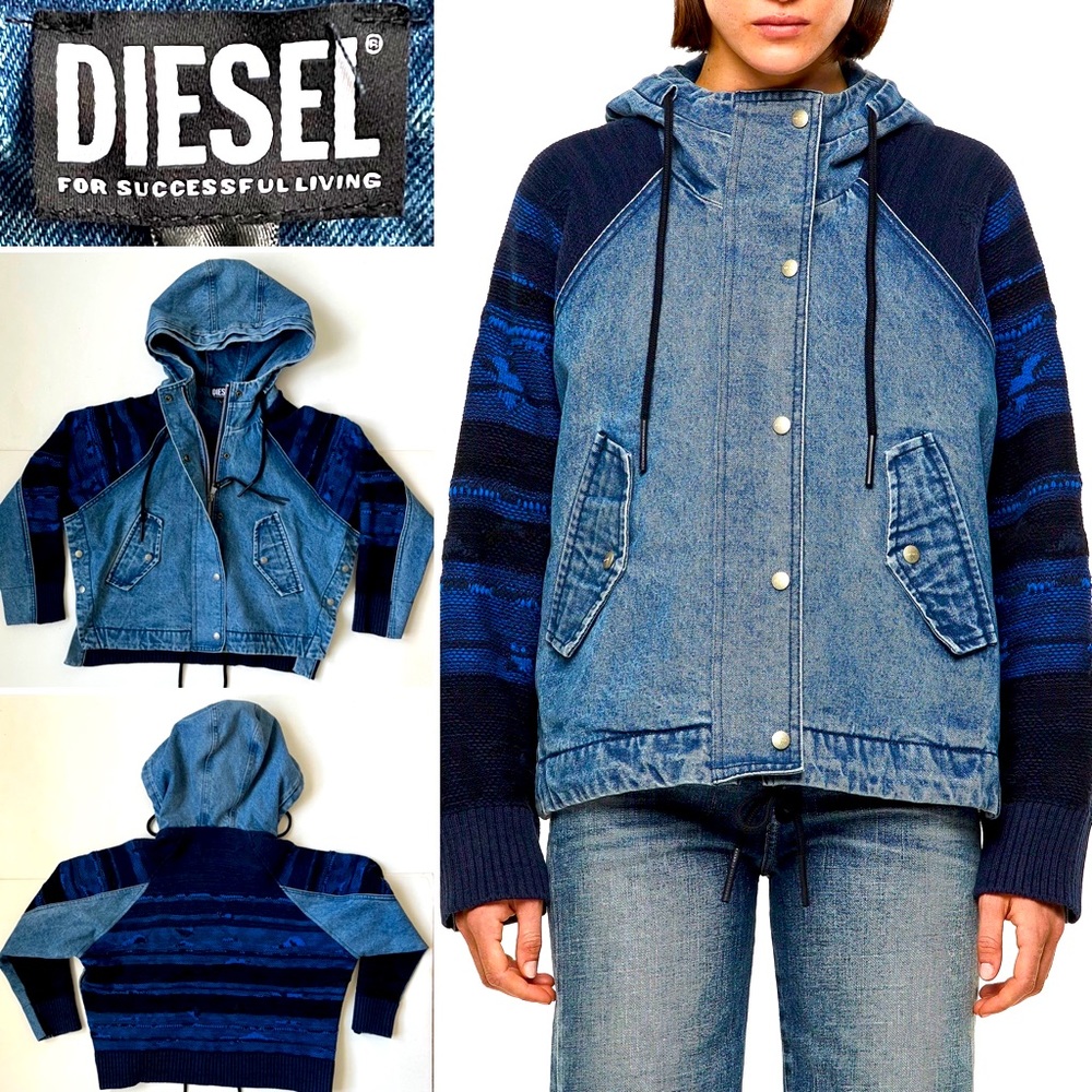Diesel Denim Sweater Hoodie Zip (M-Gold) Jacket, Women XS New
